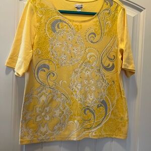 Rebecca Malone Yellow and White Short Sleeve Top